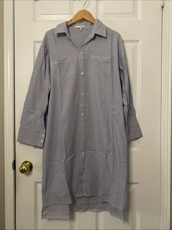 OAK + FORT Tops - OAK + FORT Light Blue Striped Long Button-Down Shirt #13